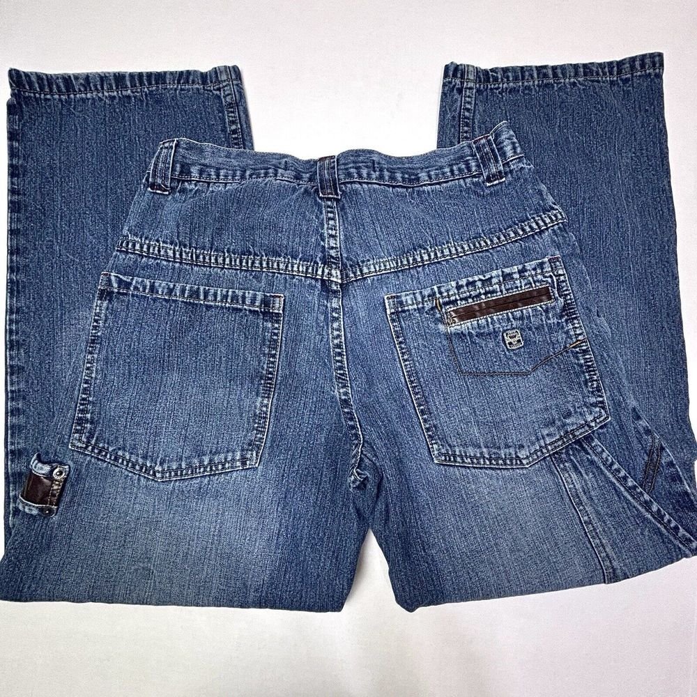 VTG Paco Jeans Carpenter Men's 32X28‎ Skate Baggy Dark Logo Y2K Faux Leather GUC